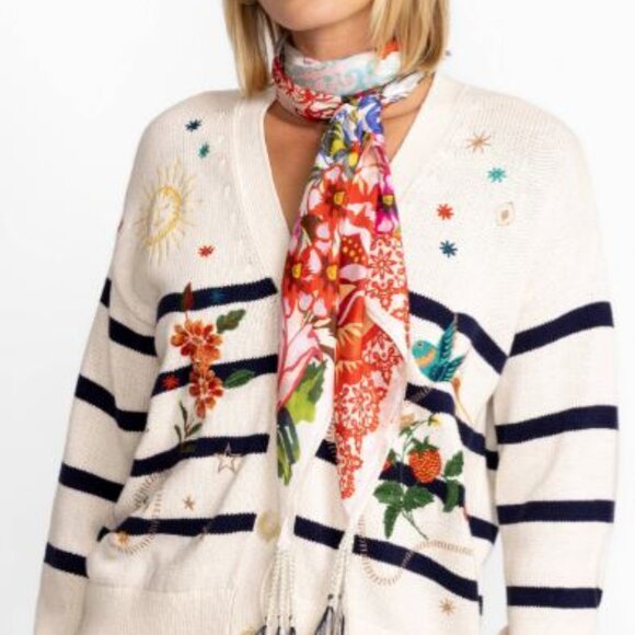 NWT Johnny Was Biya JWLA 3J Workshop Neutra Silk Scarf Wrap Shawl Tassels… - Picture 7 of 7